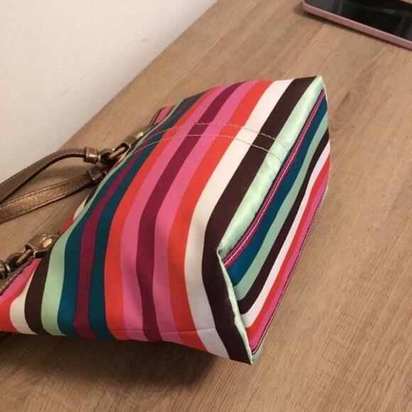 COACH Y2K LEGACY STRIPED MULTICOLOR MINI TOTE BAG SATEEN EXTERIOR - Picture 5 of 9